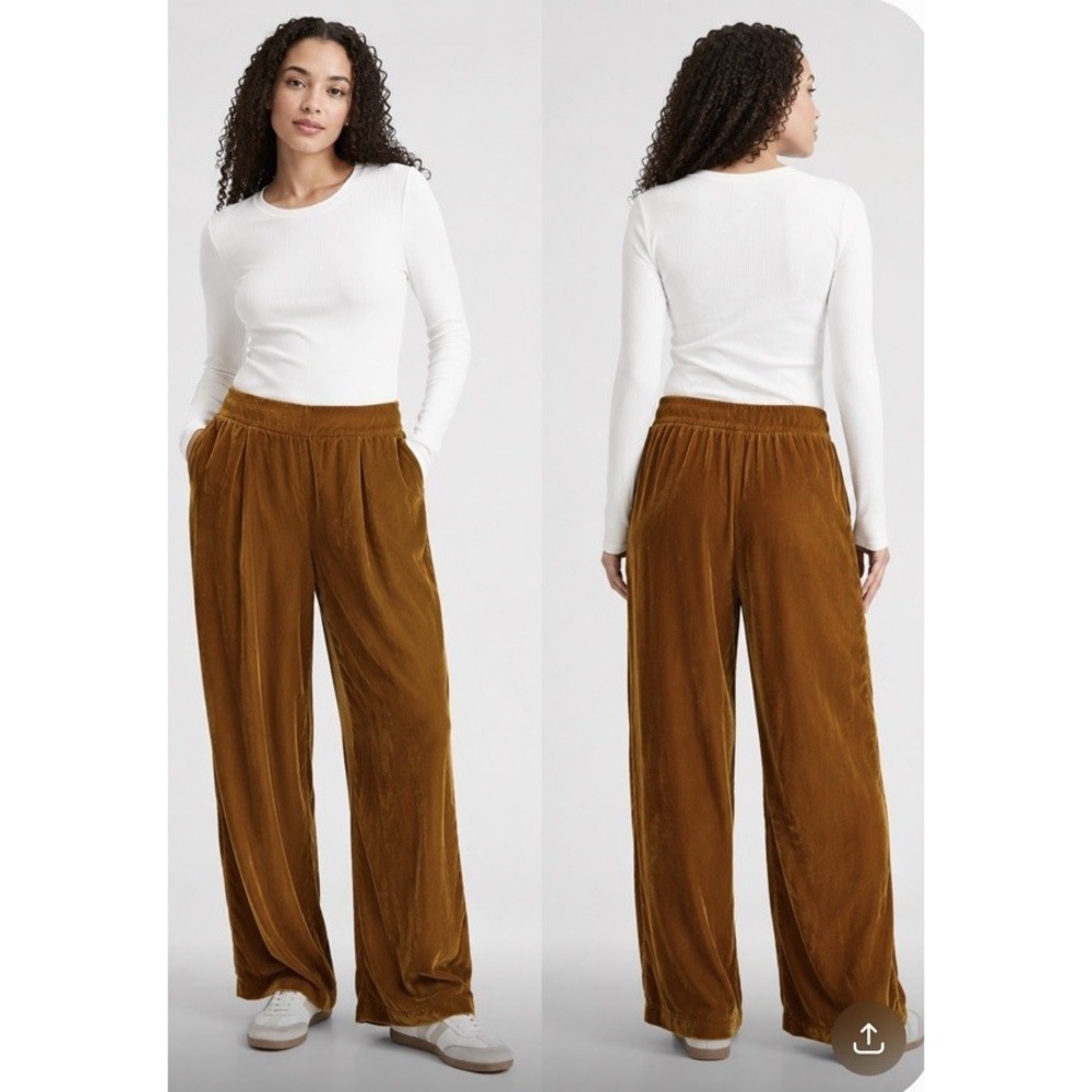 Gap‎ Womens Pull On Pleated Wide Leg Velour Pants M Autumn Holiday Comfy Career